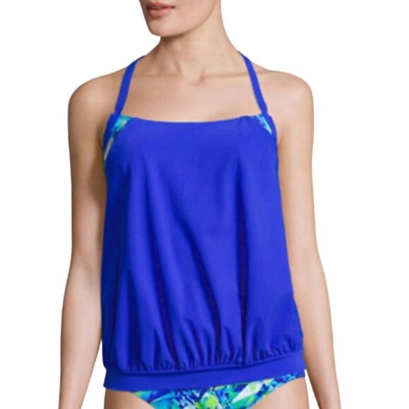 Profile Sport by Gottex Women's Size 8 Blue‎ Blouson Racerback Tankini Top - Picture 1 of 7